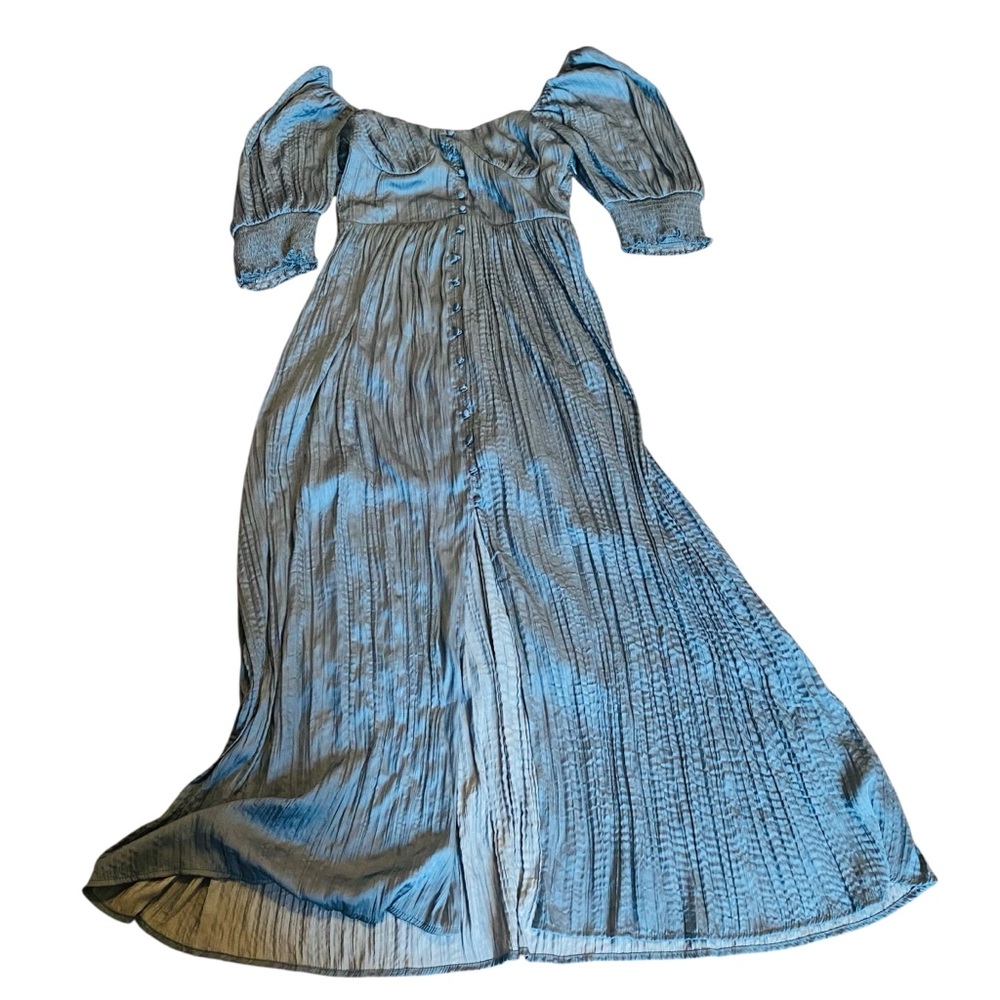 Storia Blue Puff Sleeve Button-Front Maxi Dress